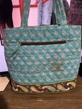 Quilted Teal Floral Tote Bag with Paisley Trim